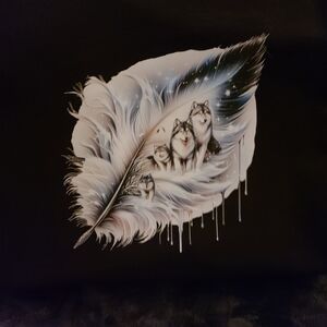 Wolf Feather Art Print on Black T-Shirt